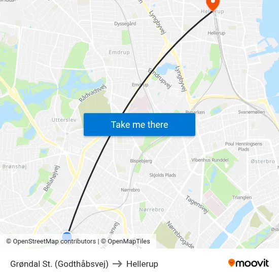 Grøndal St. (Godthåbsvej) to Hellerup map