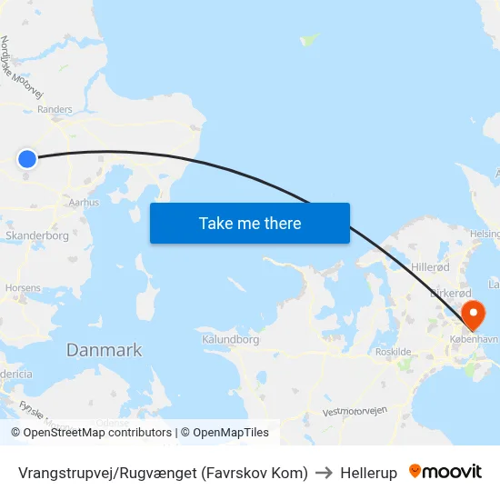 Vrangstrupvej/Rugvænget (Favrskov Kom) to Hellerup map