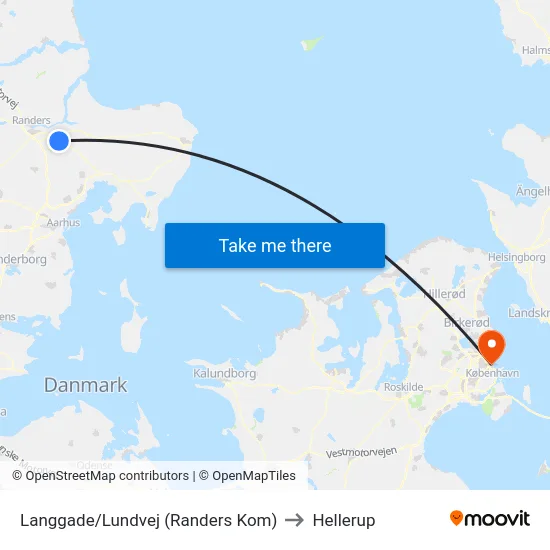 Langgade/Lundvej (Randers Kom) to Hellerup map