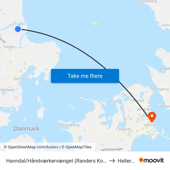 Havndal/Håndværkervænget (Randers Kom) to Hellerup map