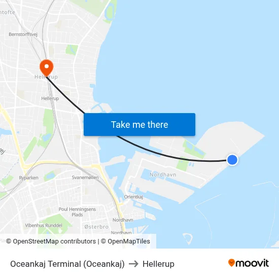 Oceankaj Terminal (Oceankaj) to Hellerup map
