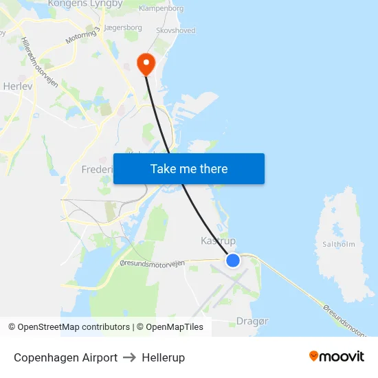 Copenhagen Airport to Hellerup map