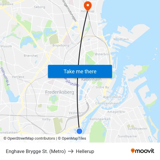 Enghave Brygge St. (Metro) to Hellerup map