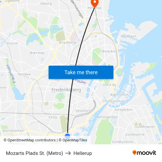 Mozarts Plads St. (Metro) to Hellerup map
