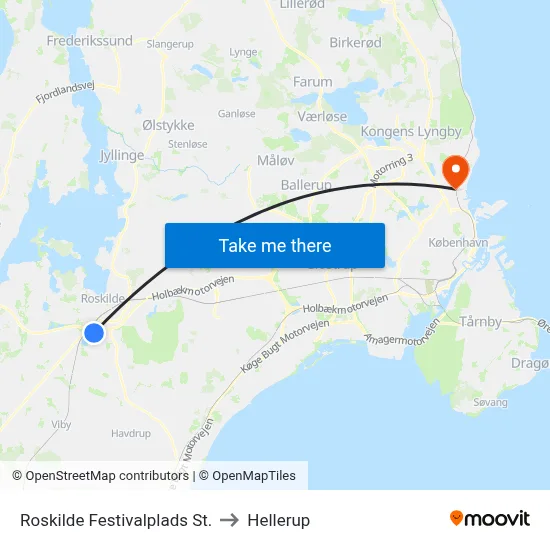 Roskilde Festivalplads St. to Hellerup map