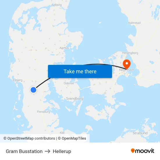 Gram Busstation to Hellerup map