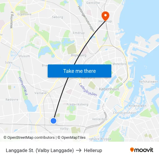 Langgade St. (Valby Langgade) to Hellerup map