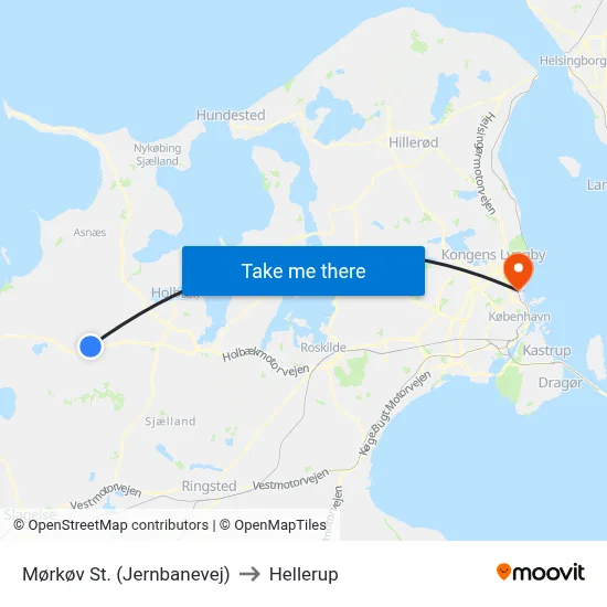 Mørkøv St. (Jernbanevej) to Hellerup map
