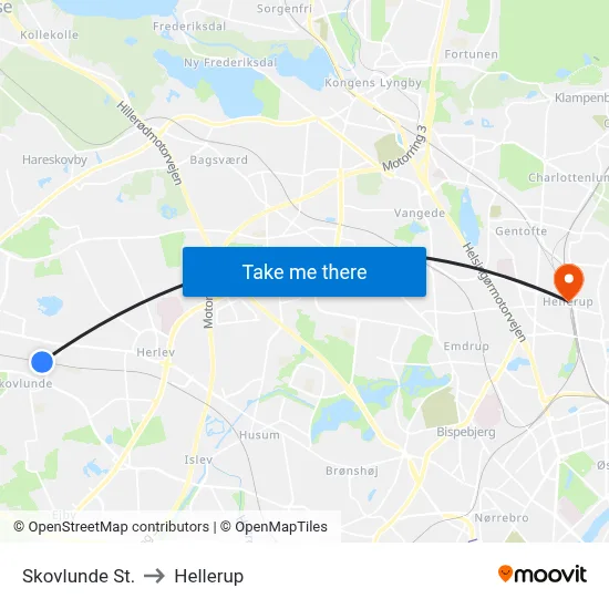 Skovlunde St. to Hellerup map