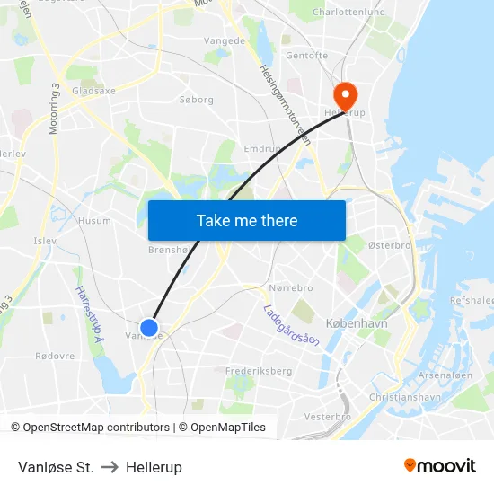 Vanløse St. to Hellerup map