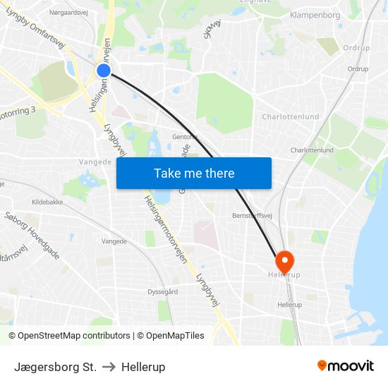 Jægersborg St. to Hellerup map