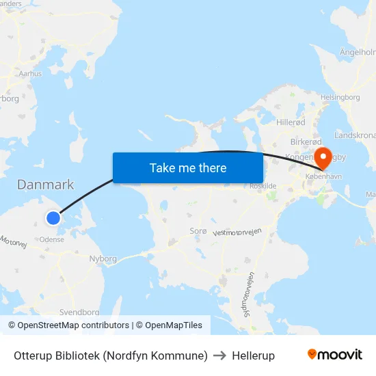Otterup Bibliotek (Nordfyn Kommune) to Hellerup map