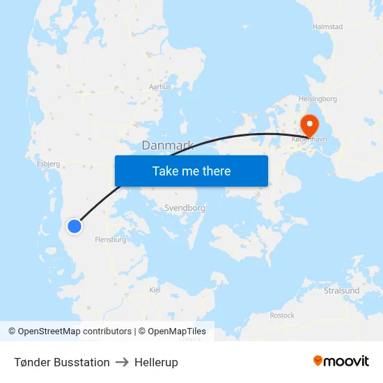 Tønder Busstation to Hellerup map
