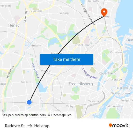 Rødovre St. to Hellerup map