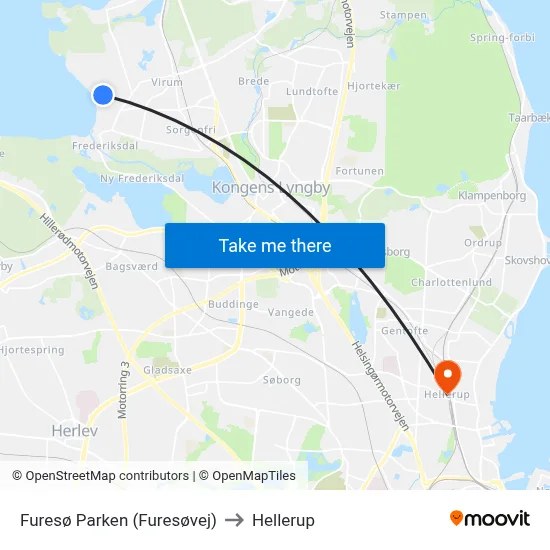 Furesø Parken (Furesøvej) to Hellerup map