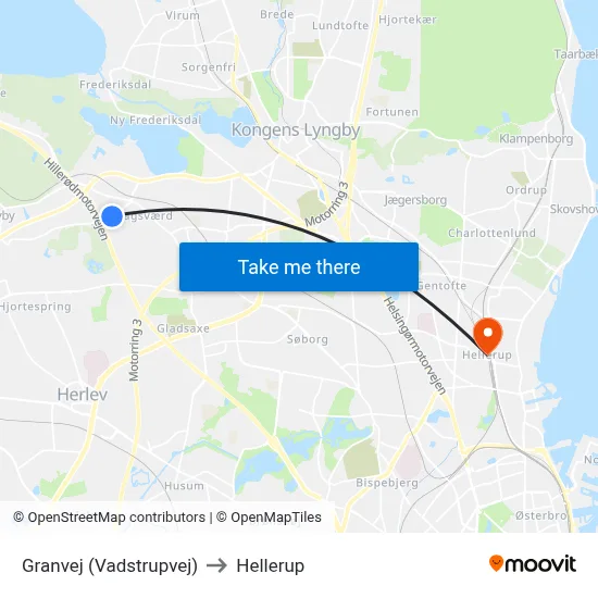 Granvej (Vadstrupvej) to Hellerup map