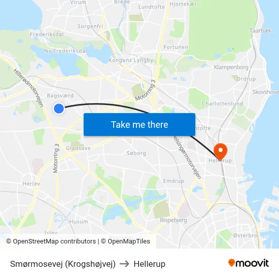 Smørmosevej (Krogshøjvej) to Hellerup map