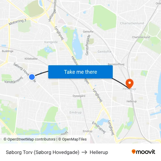 Søborg Torv (Søborg Hovedgade) to Hellerup map