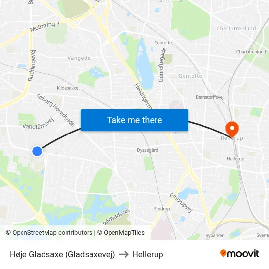 Høje Gladsaxe (Gladsaxevej) to Hellerup map