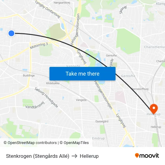 Stenkrogen (Stengårds Allé) to Hellerup map