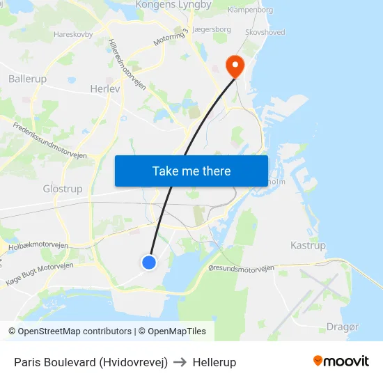Paris Boulevard (Hvidovrevej) to Hellerup map
