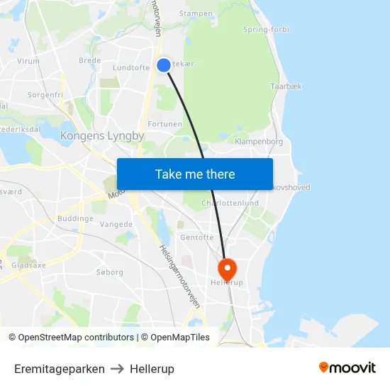Eremitageparken to Hellerup map