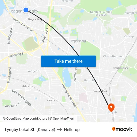 Lyngby Lokal St. (Kanalvej) to Hellerup map