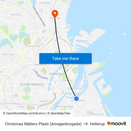 Christmas Møllers Plads (Amagerbrogade) to Hellerup map