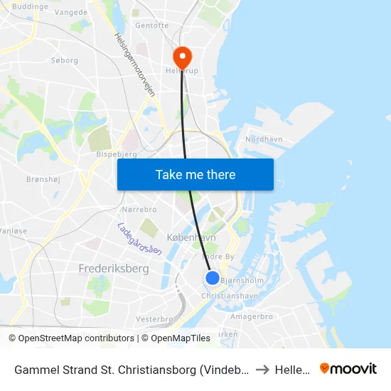 Gammel Strand St. Christiansborg (Vindebrogade) to Hellerup map
