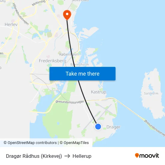 Dragør Rådhus (Kirkevej) to Hellerup map