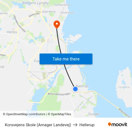 Korsvejens Skole (Amager Landevej) to Hellerup map