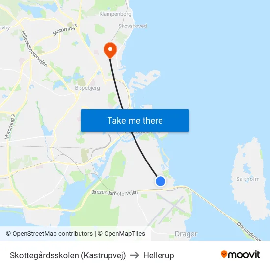 Skottegårdsskolen (Kastrupvej) to Hellerup map