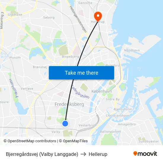 Bjerregårdsvej (Valby Langgade) to Hellerup map