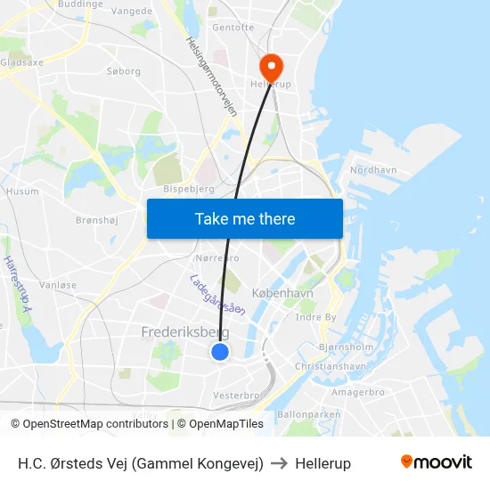 H.C. Ørsteds Vej (Gammel Kongevej) to Hellerup map