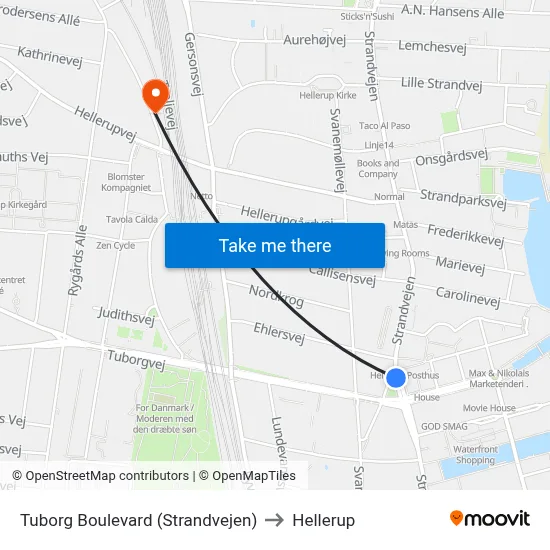 Tuborg Boulevard (Strandvejen) to Hellerup map