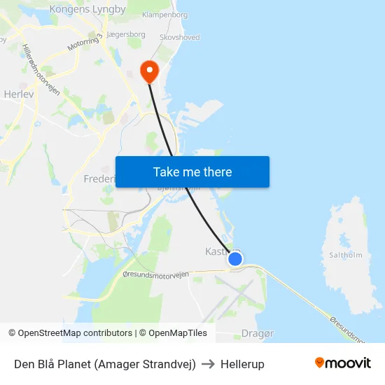 Den Blå Planet (Amager Strandvej) to Hellerup map