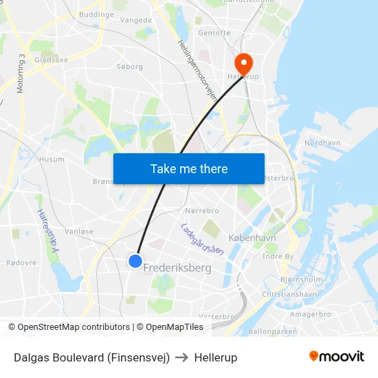 Dalgas Boulevard (Finsensvej) to Hellerup map