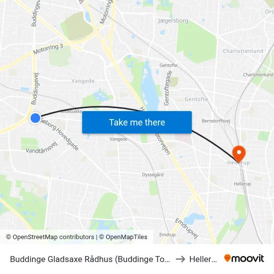 Buddinge Gladsaxe Rådhus (Buddinge Torv) to Hellerup map