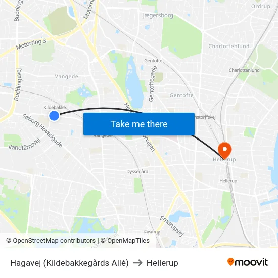 Hagavej (Kildebakkegårds Allé) to Hellerup map