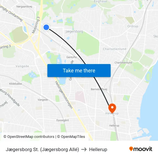Jægersborg St. (Jægersborg Allé) to Hellerup map