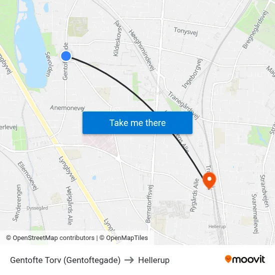 Gentofte Torv (Gentoftegade) to Hellerup map