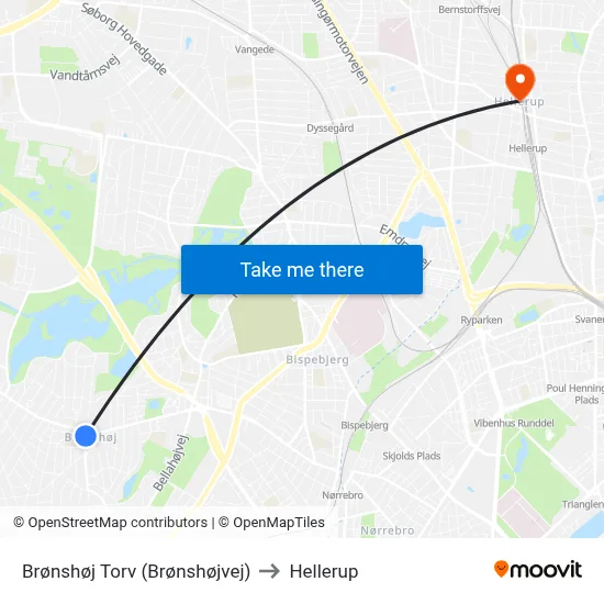 Brønshøj Torv (Brønshøjvej) to Hellerup map