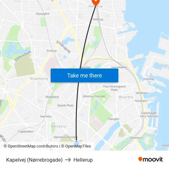 Kapelvej (Nørrebrogade) to Hellerup map