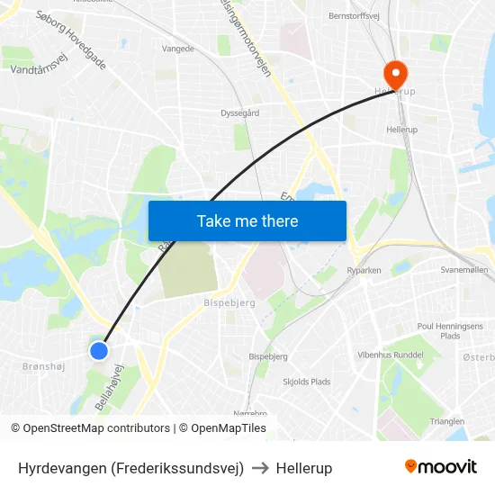 Hyrdevangen (Frederikssundsvej) to Hellerup map