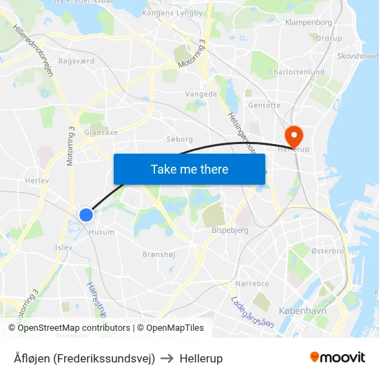 Åfløjen (Frederikssundsvej) to Hellerup map