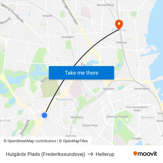 Hulgårds Plads (Frederikssundsvej) to Hellerup map