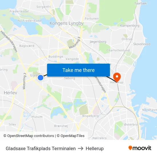 Gladsaxe Trafikplads Terminalen to Hellerup map