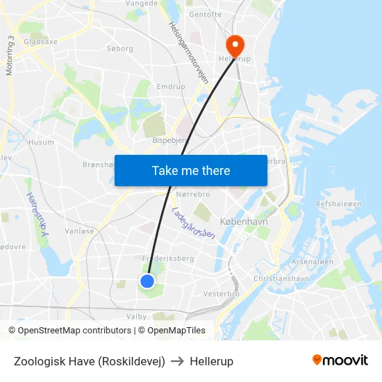Zoologisk Have (Roskildevej) to Hellerup map