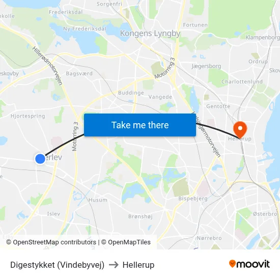 Digestykket (Vindebyvej) to Hellerup map