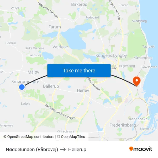 Nøddelunden (Råbrovej) to Hellerup map